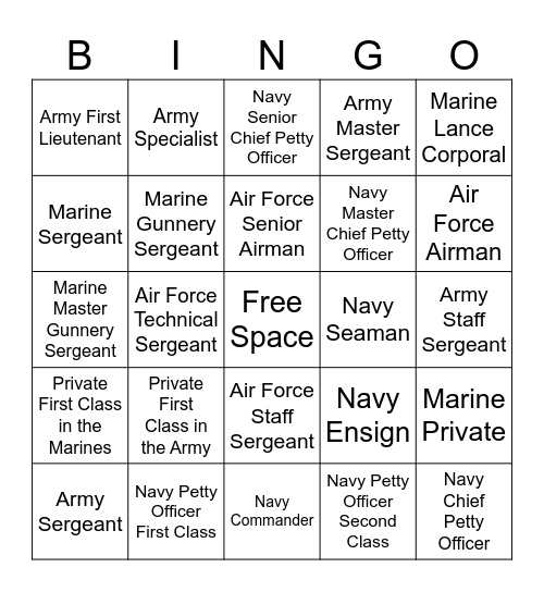 Military Bingo: Today I helped a (an).... Bingo Card