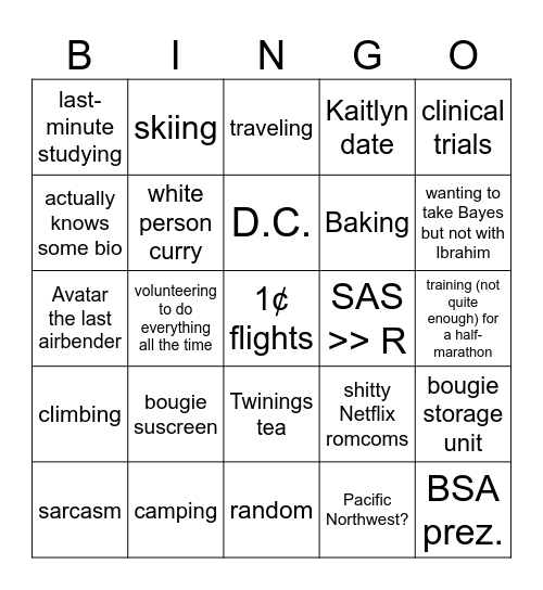 Kaitlyn Bingo Card
