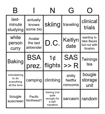 Kaitlyn Bingo Card