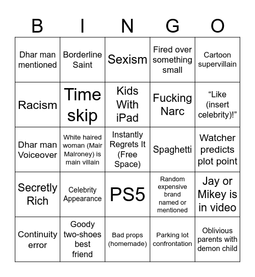 Dhar Dhar Bings! (Idea / OG by Jarvis Johnson) Bingo Card