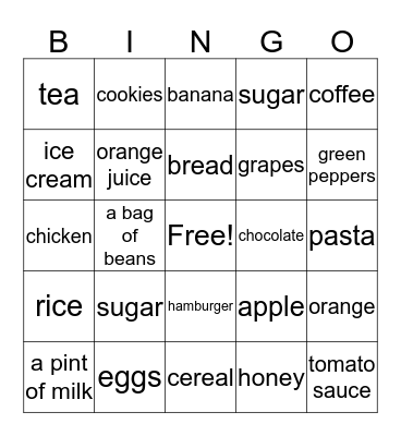 Food Bingo Card