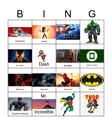 Superhero Bingo Card