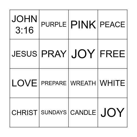 ADVENT Bingo Card