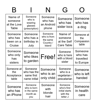 Women's BINGO Card