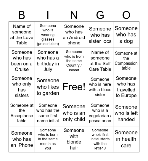 Women's BINGO Card