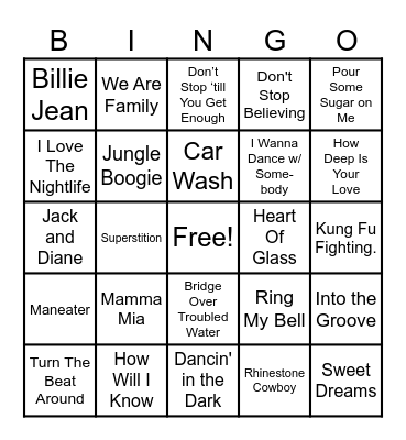 70's & 80's Bingo Card