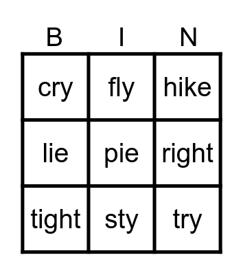 Long i bingo Card