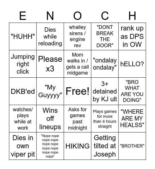 Enoch Bingo Card