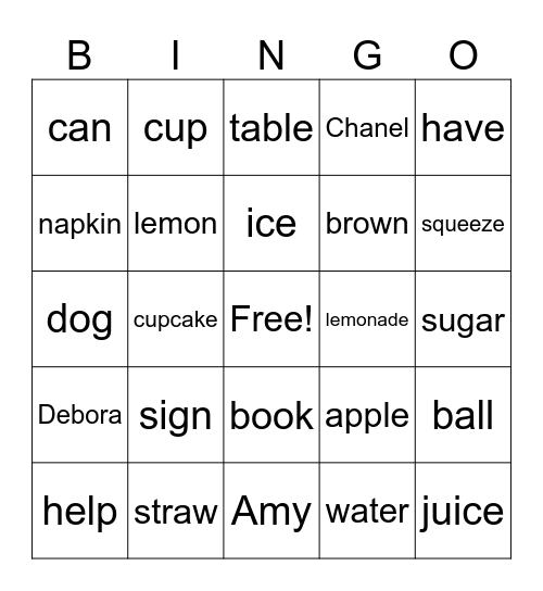 The Lemonade Stand 2 Bingo Card