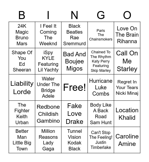 MUSIC Bingo Card