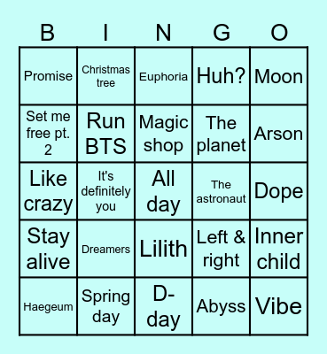 @namjesusoffcial Bingo Card