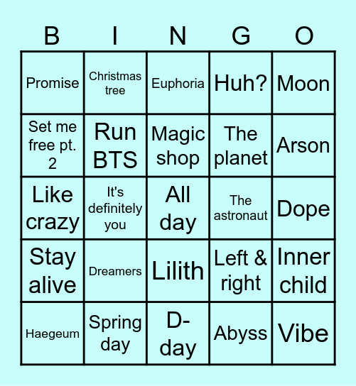 @namjesusoffcial Bingo Card