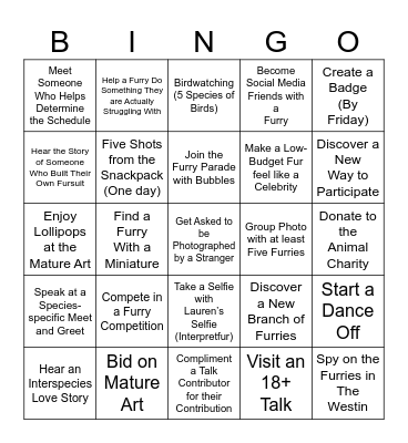 Furry Bingo 2023 Bingo Card