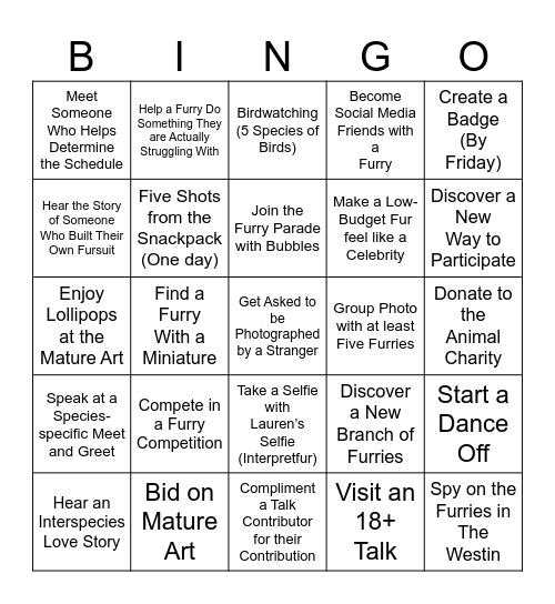 Furry Bingo 2023 Bingo Card