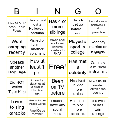 Virtual Icebreaker Bingo Card