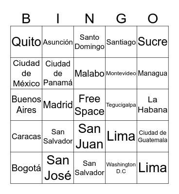 País-Capital Bingo Card