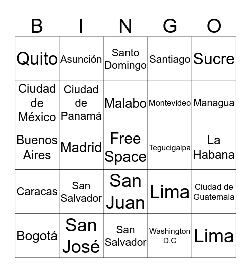 País-Capital Bingo Card