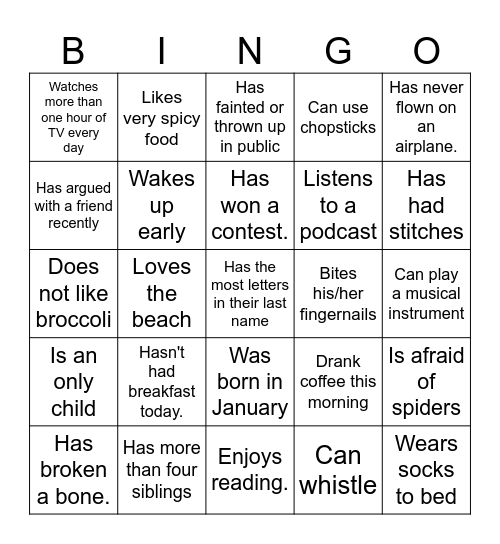 People BINO Bingo Card
