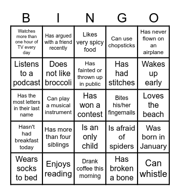 People BINO Bingo Card