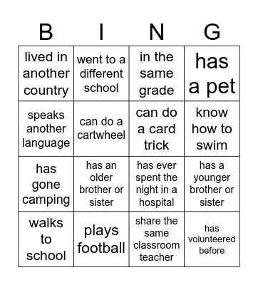 Getting to Know You Bingo Card