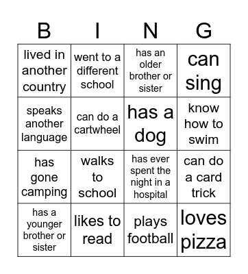 Getting to Know You Bingo Card