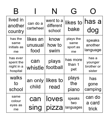 Getting to Know You Bingo Card