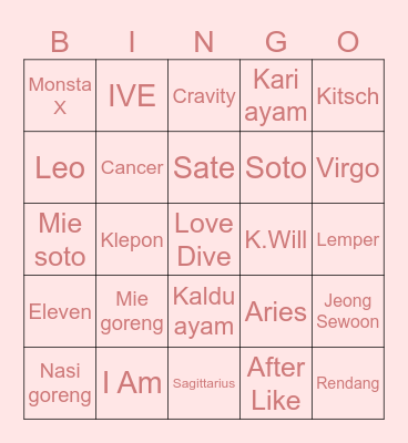 Bingo with Gaeulieo (punya haruto) Bingo Card