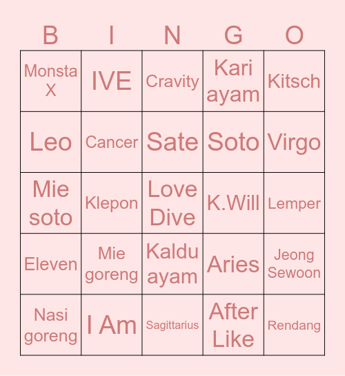 Bingo with Gaeulieo (punya haruto) Bingo Card