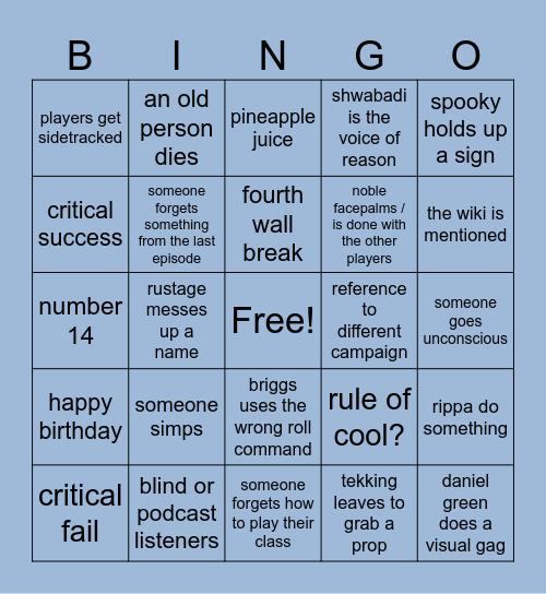 Rustage DnD Bingo Card