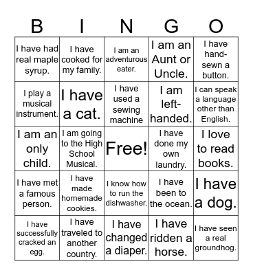 FACS - Getting to Know You Bingo  Bingo Card
