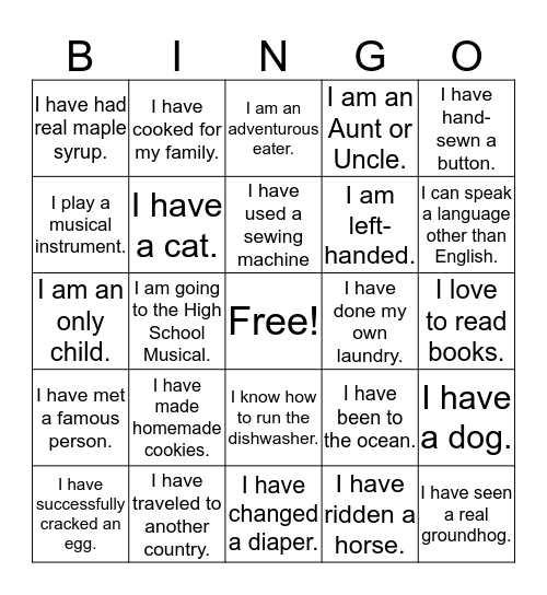 FACS - Getting to Know You Bingo  Bingo Card