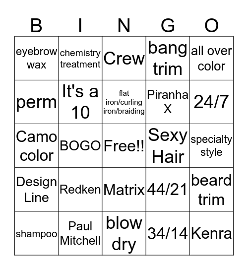Stylist Bingo Contest Bingo Card
