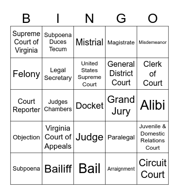 Legal Vocabulary Bingo Card