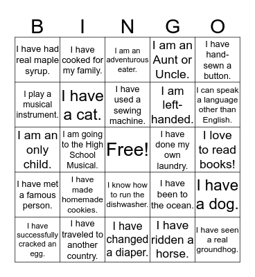 FACS - Getting to Know You Bingo  Bingo Card