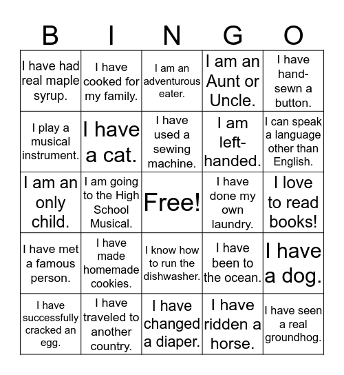 FACS - Getting to Know You Bingo  Bingo Card