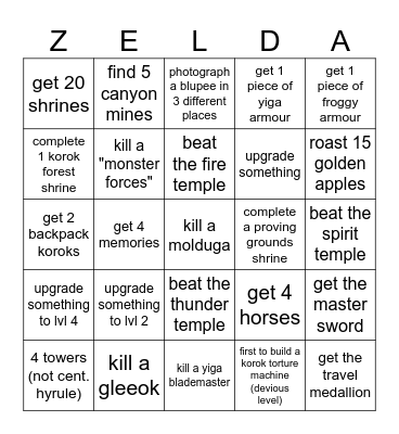 Totk bingo Card