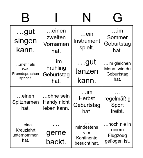 GuD - Kennlern Bingo Card