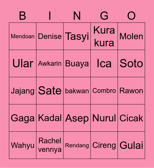 PUNYA NJUNG! Bingo Card