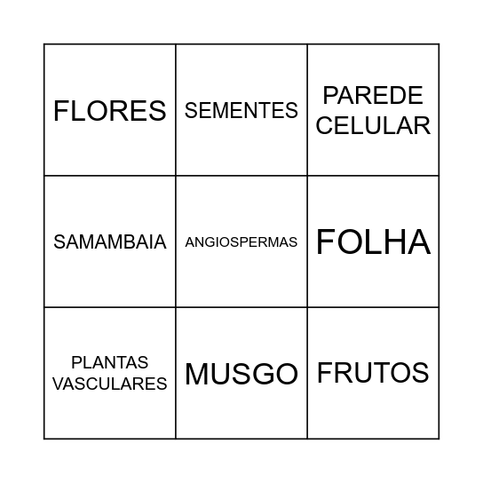 REINO PLANTAE Bingo Card