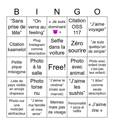 profils des mecs sur les apps Bingo Card