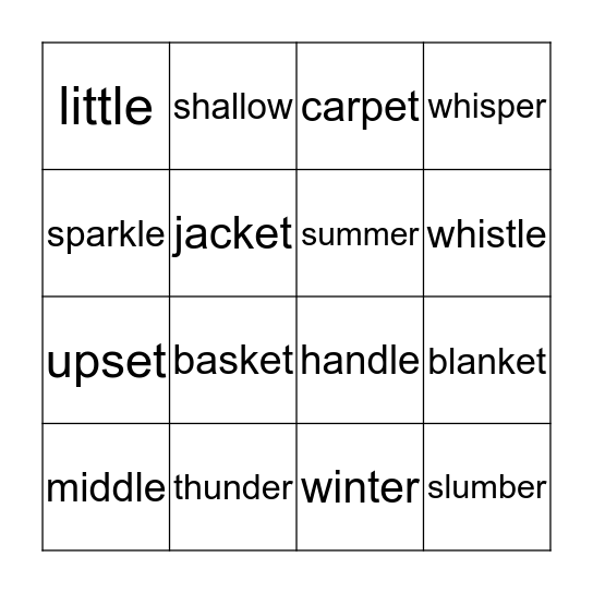VCCV Syllable Bingo Card