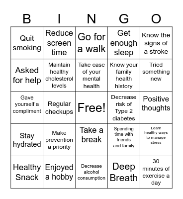 Men's Health BINGO Card