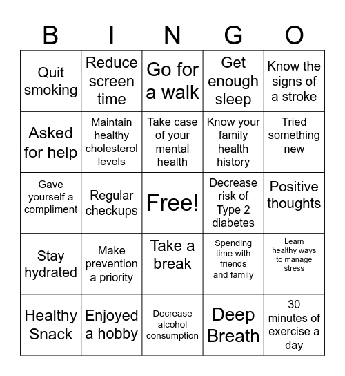 Men's Health BINGO Card