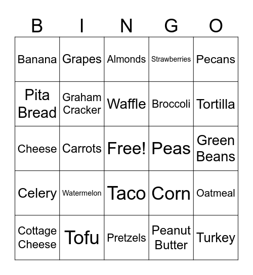 MyPlate Bingo Card