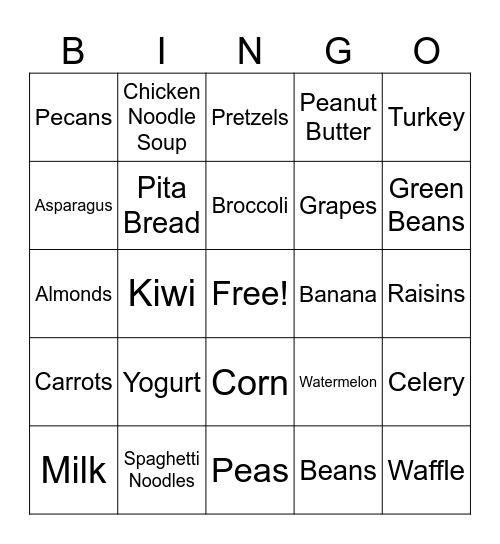 MyPlate Bingo Card