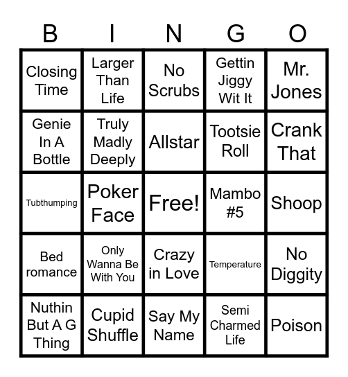 90's & 2000's Bingo Card