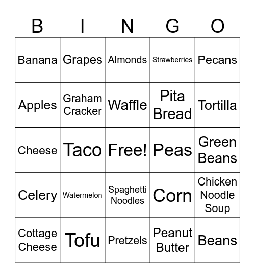 MyPlate Bingo Card