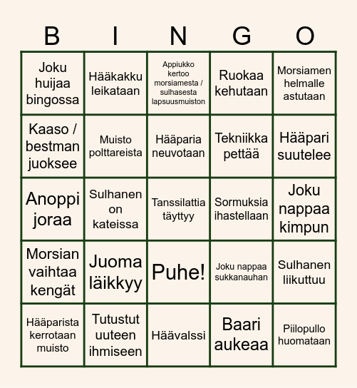 Hääbingo Card
