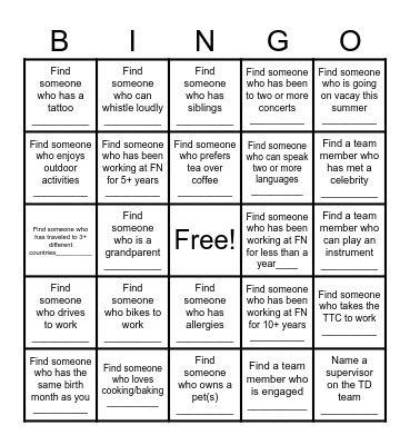 Social Committee Bingo Card