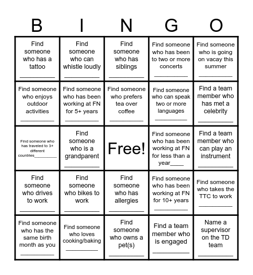 Social Committee Bingo Card